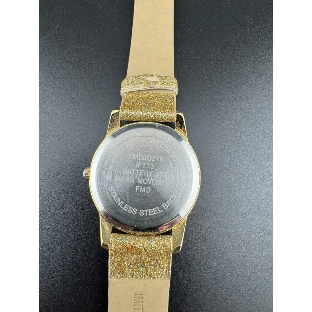 FMD Ladies Gold-Tone Watch, Glitter Strap, Roman XII